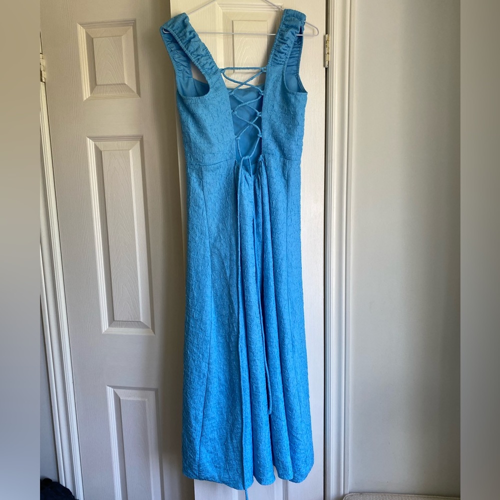Astr Blue Ruffled Backless Midi Dress - Picture 8 of 8